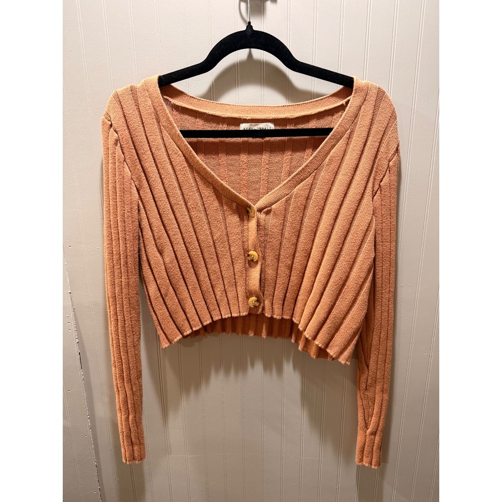 Aeropostale Womens Ribbed Cropped Cardigan Sweater Peach Coral V-Neck Large